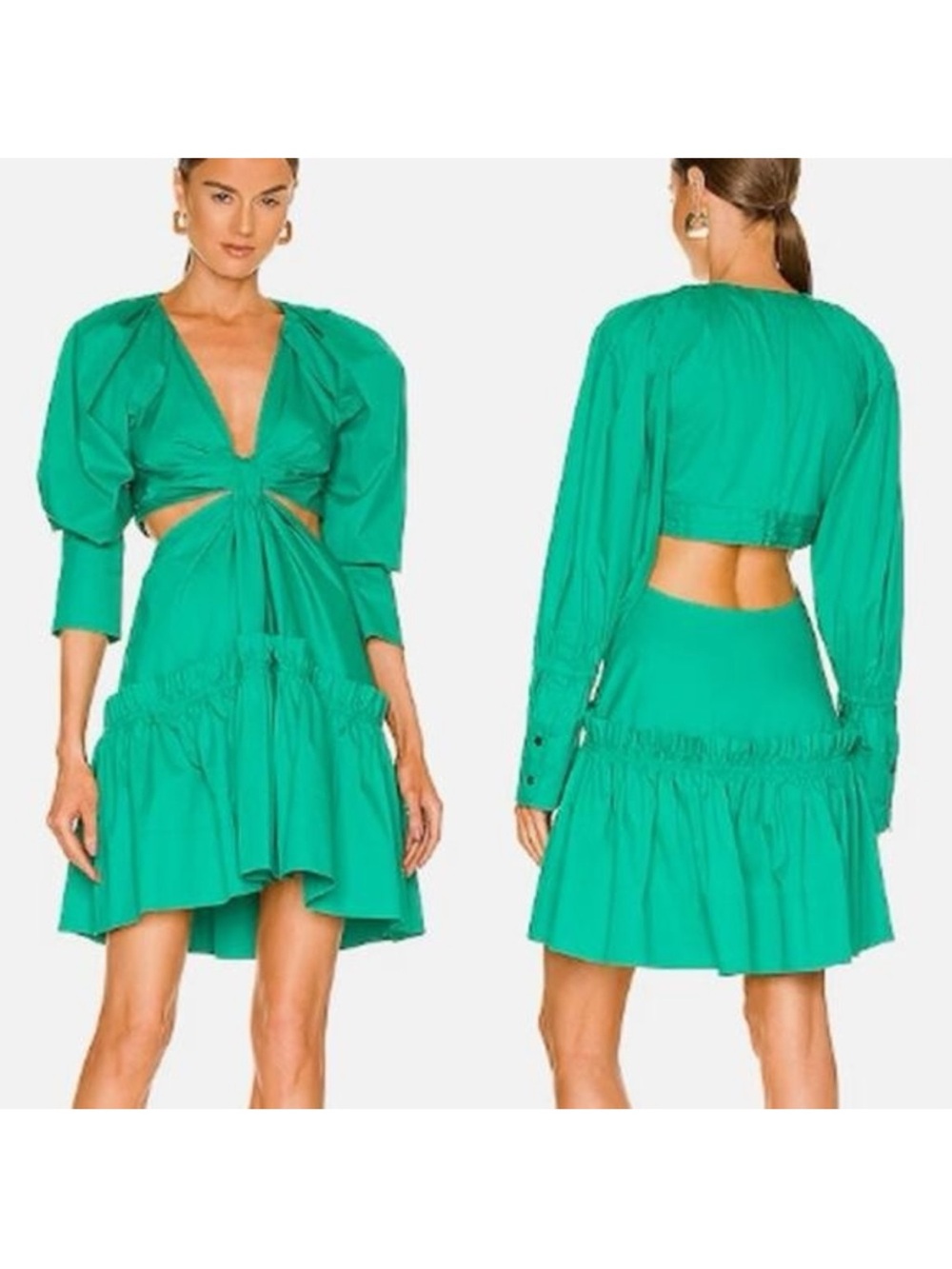 A.L.C. Teal-Green Cutout Tie-Front Ruffle Mini Dress